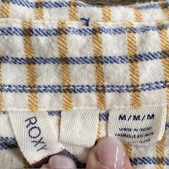 ROXY Squary Cool Yellow Blue Plaid Grunge Flannel Shirt Medium - Picture 11 of 13